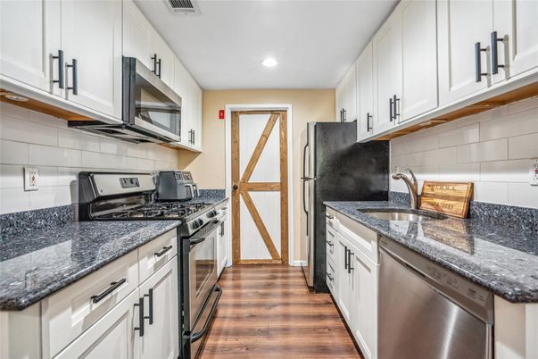 Interior, Kitchen, Recessed Lighting, Wood Texture Flooring