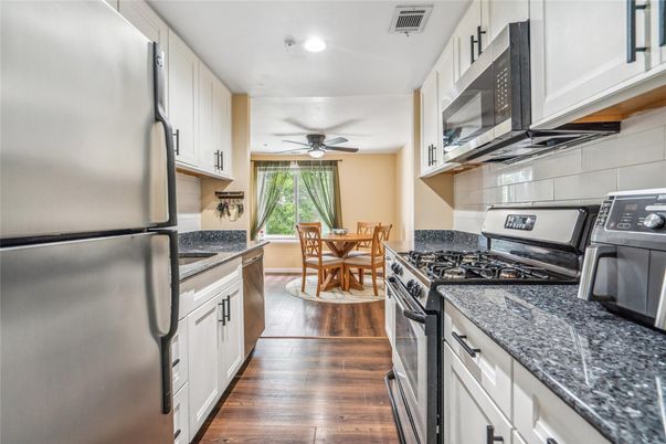 Dining room, Interior, Kitchen, Recessed Lighting, Wood Texture Flooring