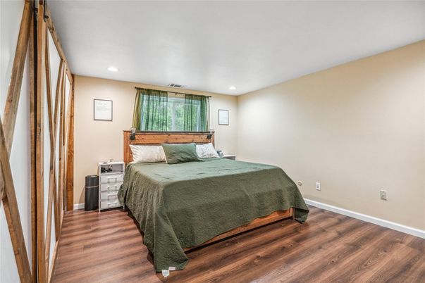 Bedroom, Interior, Recessed Lighting, Wood Texture Flooring