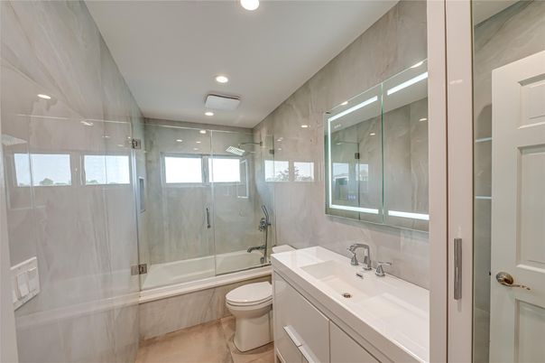 Bathroom, Glass Shower, Interior, Recessed Lighting
