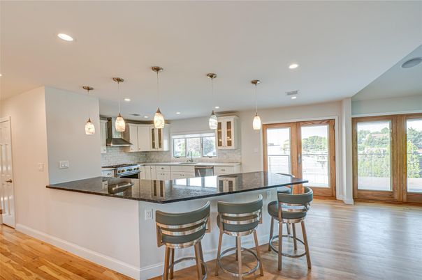 Interior, Kitchen, Pendant Lights, Recessed Lighting, Wood Texture Flooring