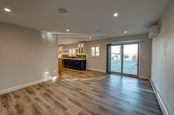 Empty room, Interior, Kitchen, Recessed Lighting, Wood Texture Flooring