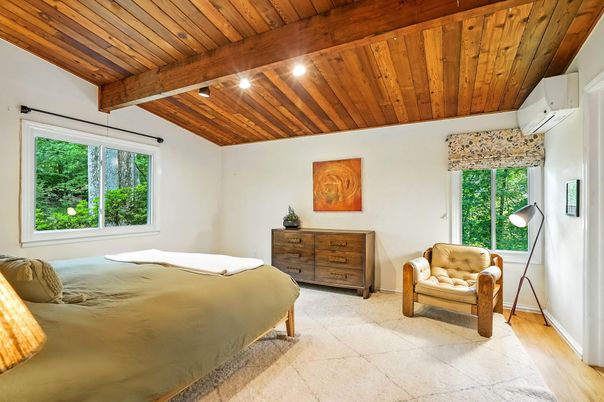 Bedroom, Interior, Recessed Lighting, Wooden Beams, Wooden Ceilings, Wood Texture Flooring