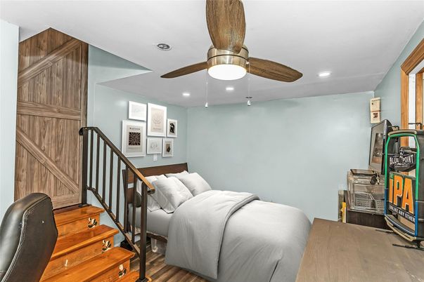 Bedroom, Interior, Recessed Lighting, Wood Texture Flooring