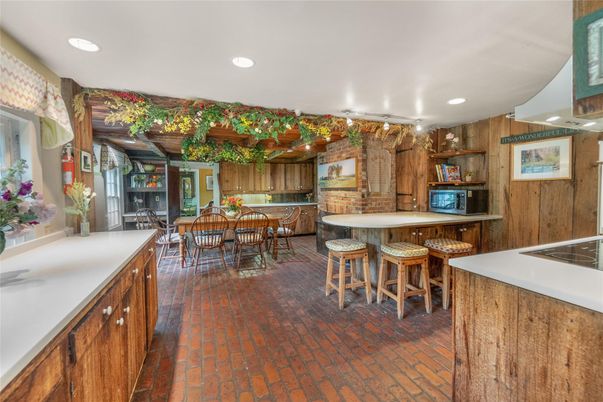 Dining room, Interior, Kitchen, Recessed Lighting, Wooden Walls