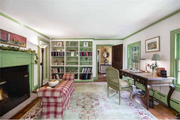 Fireplace, Home Office, Interior, Wood Texture Flooring