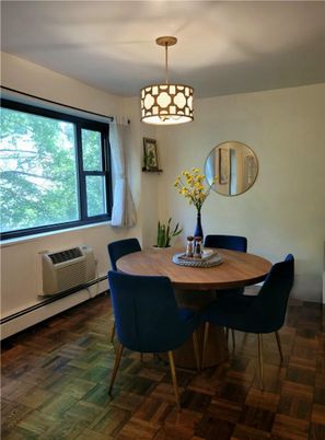 Dining room, Interior, Pendant Lights, Wood Texture Flooring