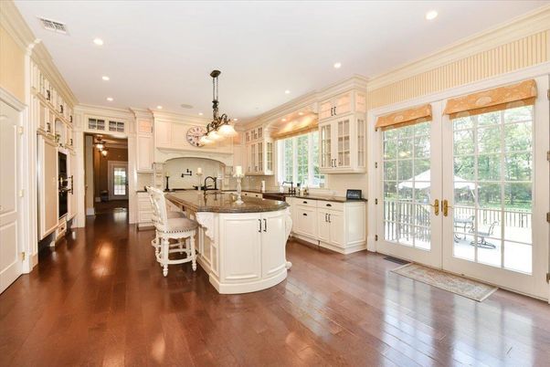 Chandelier, Interior, Kitchen, Pendant Lights, Recessed Lighting, Wood Texture Flooring