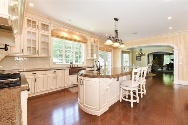 Chandelier, Interior, Kitchen, Pendant Lights, Recessed Lighting, Wood Texture Flooring