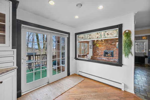 Fireplace, Interior, Recessed Lighting, Wood Texture Flooring