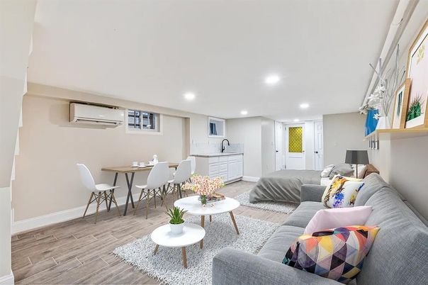 Dining room, Interior, Living room, Recessed Lighting, Wood Texture Flooring