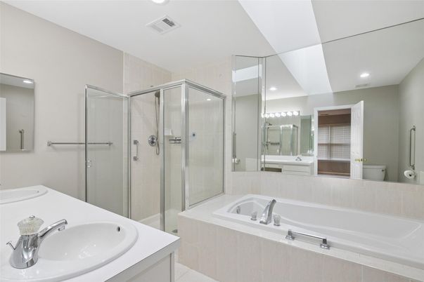 Bathroom, Dual Sink Vanities, Glass Shower, Interior, Recessed Lighting