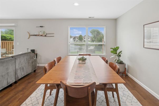 Dining room, Interior, Recessed Lighting, Wood Texture Flooring