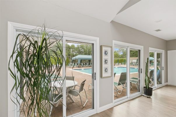 Dining room, Interior, Pool, Wood Texture Flooring