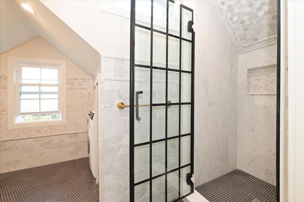Bathroom, Glass Shower, Interior, Marble Walls, Recessed Lighting