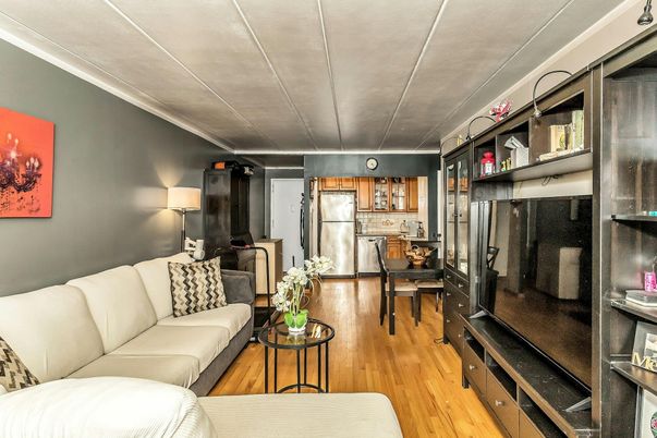 Interior, Kitchen, Living room, Stainless Steel Appliances, Wood Texture Flooring
