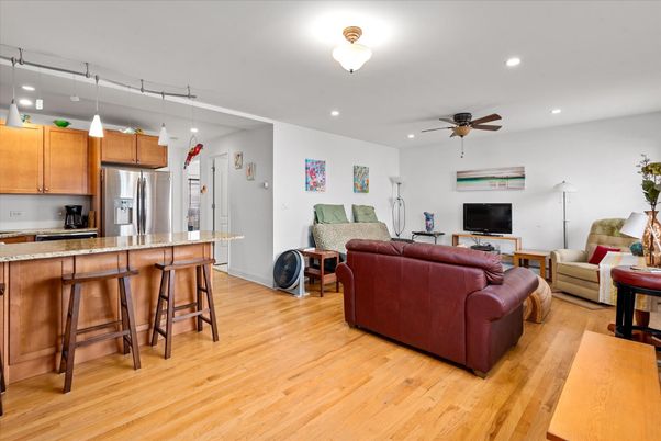 Interior, Kitchen, Living room, Recessed Lighting, Stainless Steel Appliances, Wood Texture Flooring