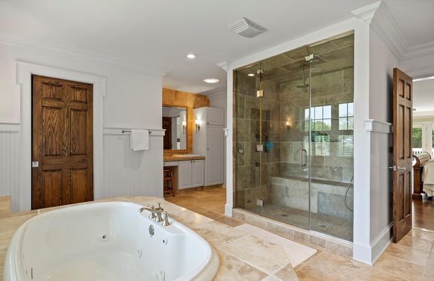 Bathroom, Glass Shower, Interior, Recessed Lighting