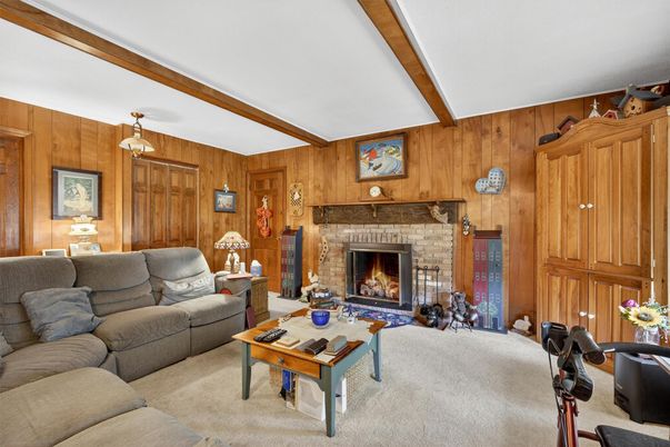 Fireplace, Interior, Living room, Pendant Lights, Wooden Beams, Wooden Walls
