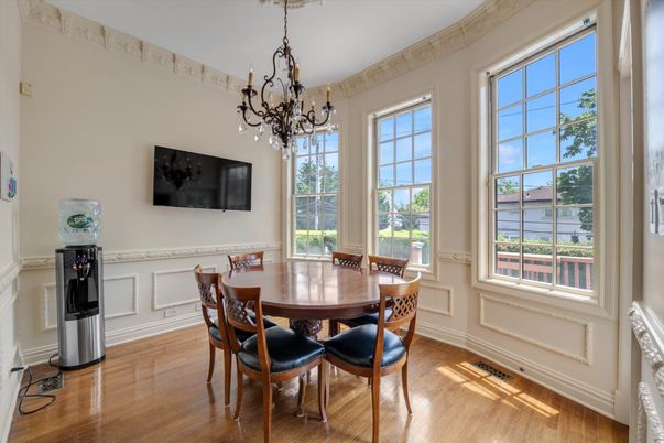 Chandelier, Dining room, Interior, Wood Texture Flooring