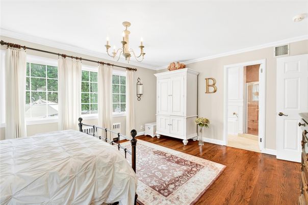 Bedroom, Chandelier, Interior, Wood Texture Flooring