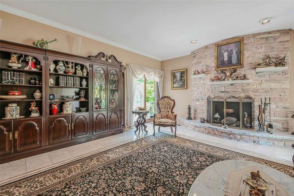 Fireplace, Interior, Recessed Lighting, Stone Walls
