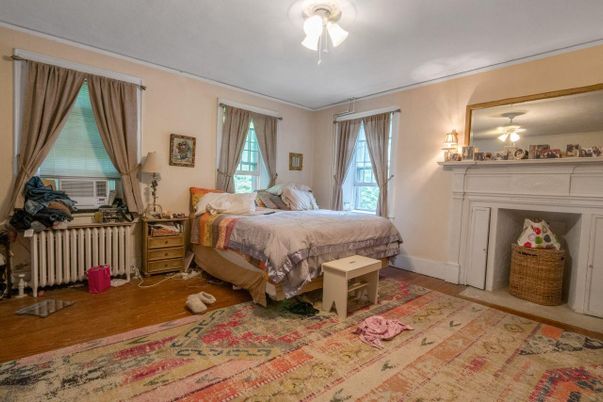 Bedroom, Fireplace, Interior, Wood Texture Flooring
