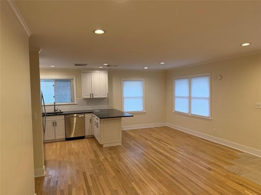 Empty room, Interior, Kitchen, Recessed Lighting, Wood Texture Flooring