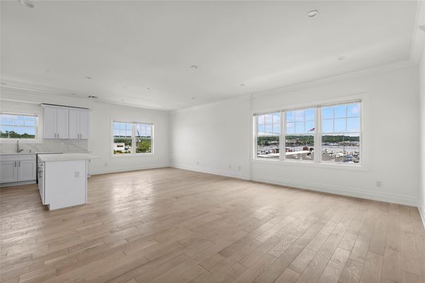 Empty room, Interior, Kitchen, Recessed Lighting, Wood Texture Flooring