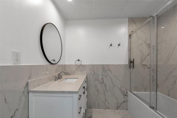 Bathroom, Glass Shower, Interior, Marble, Marble Walls, Recessed Lighting
