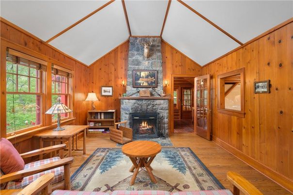Fireplace, Interior, Stone Walls, Wood Texture Flooring, Wooden Walls