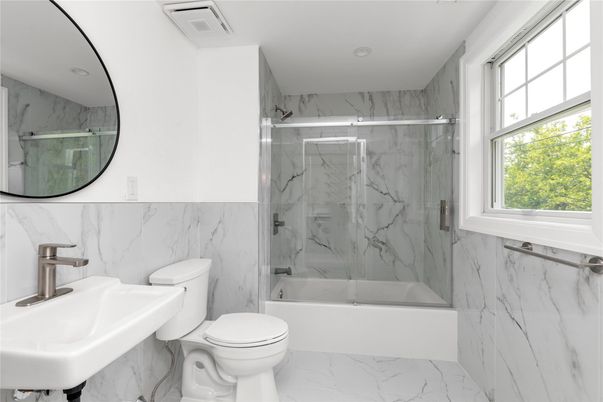 Bathroom, Glass Shower, Interior, Marble, Marble Walls, Recessed Lighting