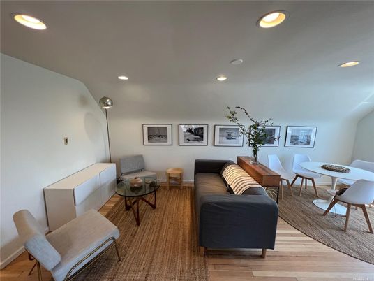 Dining room, Interior, Living room, Recessed Lighting, Wood Texture Flooring
