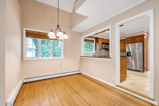 Interior, Kitchen, Pendant Lights, Stainless Steel Appliances, Wood Texture Flooring
