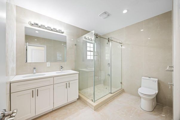 Bathroom, Dual Sink Vanities, Glass Shower, Interior, Recessed Lighting