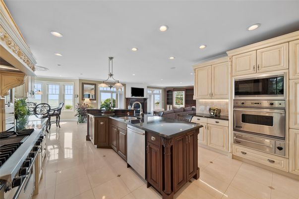 Dining room, Fireplace, Interior, Kitchen, Living room, Pendant Lights, Recessed Lighting, Stainless Steel Appliances