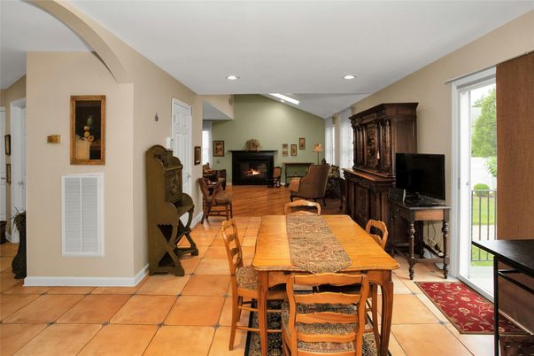 Dining room, Fireplace, Interior, Living room, Recessed Lighting