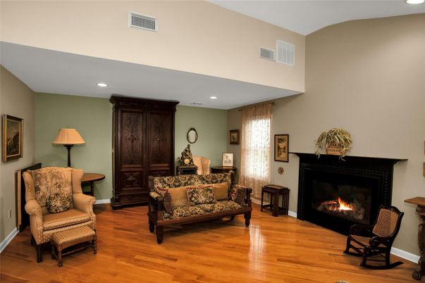 Fireplace, Interior, Recessed Lighting, Wood Texture Flooring