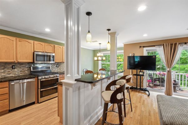 Interior, Kitchen, Pendant Lights, Recessed Lighting, Wood Texture Flooring
