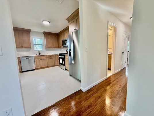 Interior, Kitchen, Stainless Steel Appliances, Wood Texture Flooring