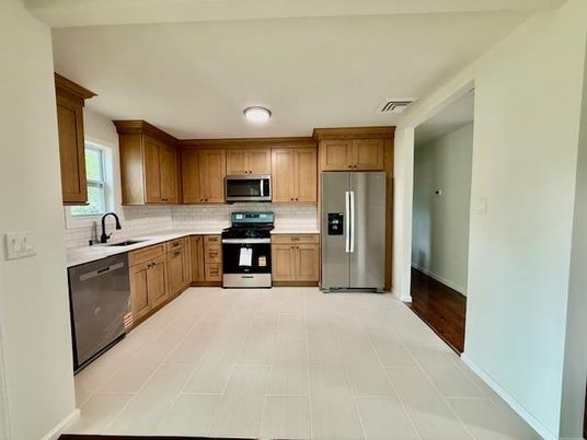 Interior, Kitchen, Stainless Steel Appliances, Wood Texture Flooring