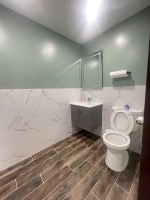 Bathroom, Interior, Marble Walls, Wood Texture Flooring