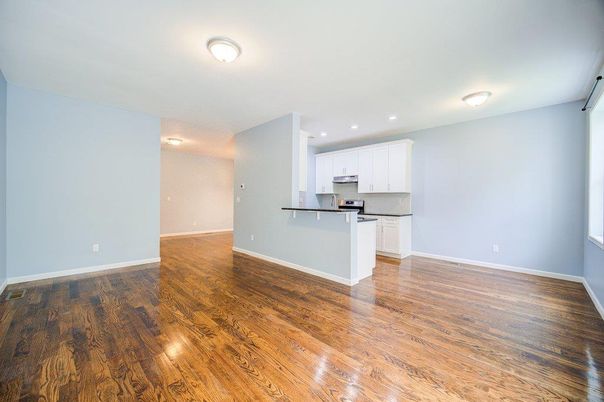 Empty room, Interior, Kitchen, Recessed Lighting, Wood Texture Flooring