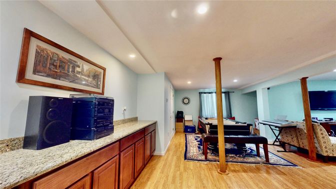 Dining room, Interior, Recessed Lighting, Wood Texture Flooring