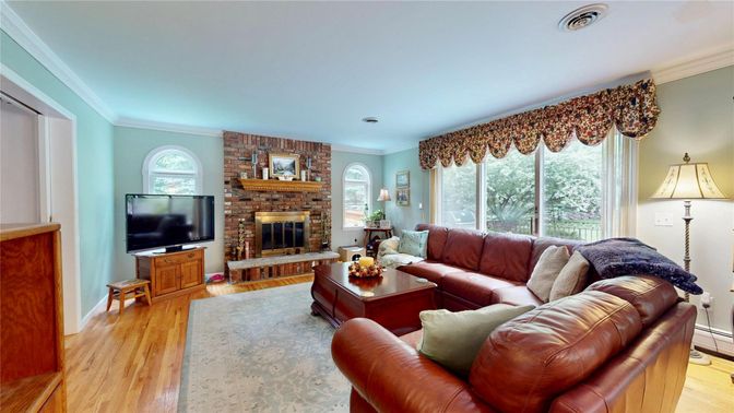 Fireplace, Interior, Living room, Stone Walls, Wood Texture Flooring