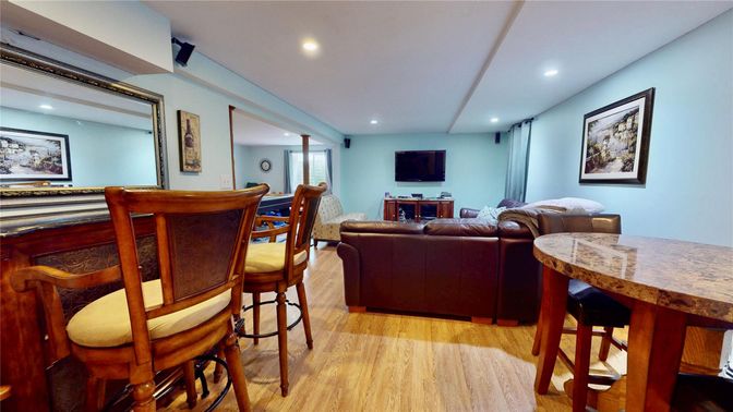 Dining room, Interior, Living room, Recessed Lighting, Wood Texture Flooring