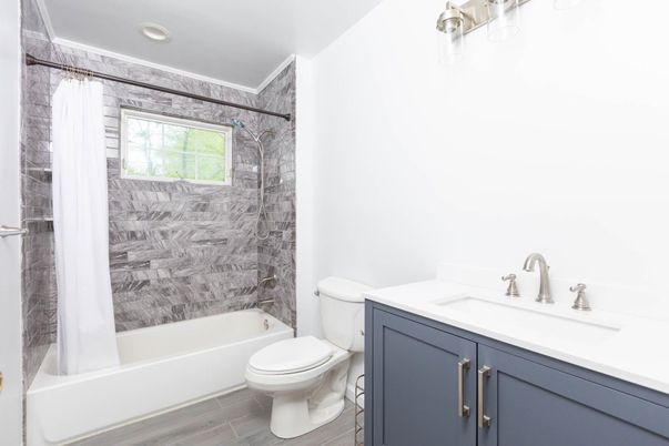 Bathroom, Interior, Recessed Lighting, Wood Texture Flooring