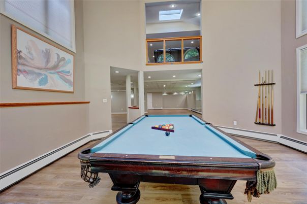 Billiard Table, Game Room, Interior, Recessed Lighting, Wood Texture Flooring