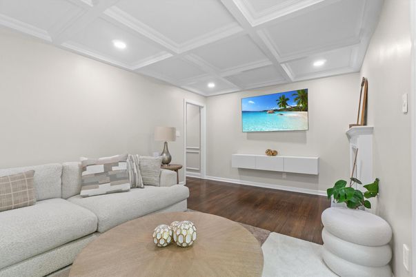 Interior, Living room, Recessed Lighting, Wood Texture Flooring