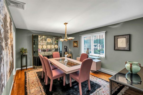 Dining room, Interior, Pendant Lights, Wood Texture Flooring